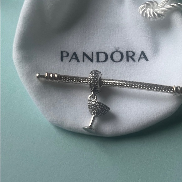 Silver Pavé Cocktail Glass Dangle Charm with Crystal Accents - Picture 3 of 3